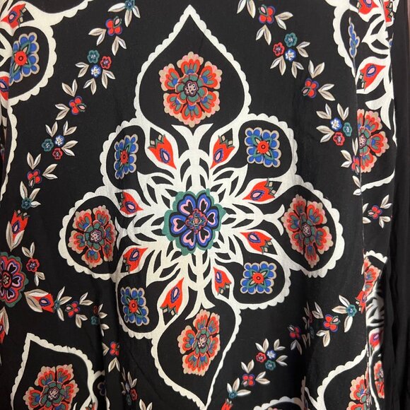 Old Navy Women Long Sleeve Blouse Folk Art Print Large 100% Rayon Office Casual - Picture 4 of 16